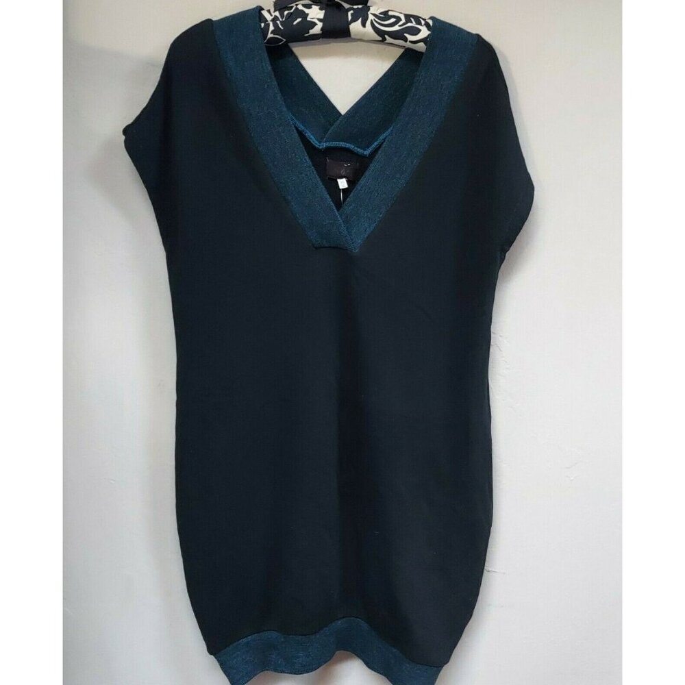 Lou & Grey Womens XS Cotton Double V Knit Sweater Dress Dolman Sleeve Navy New